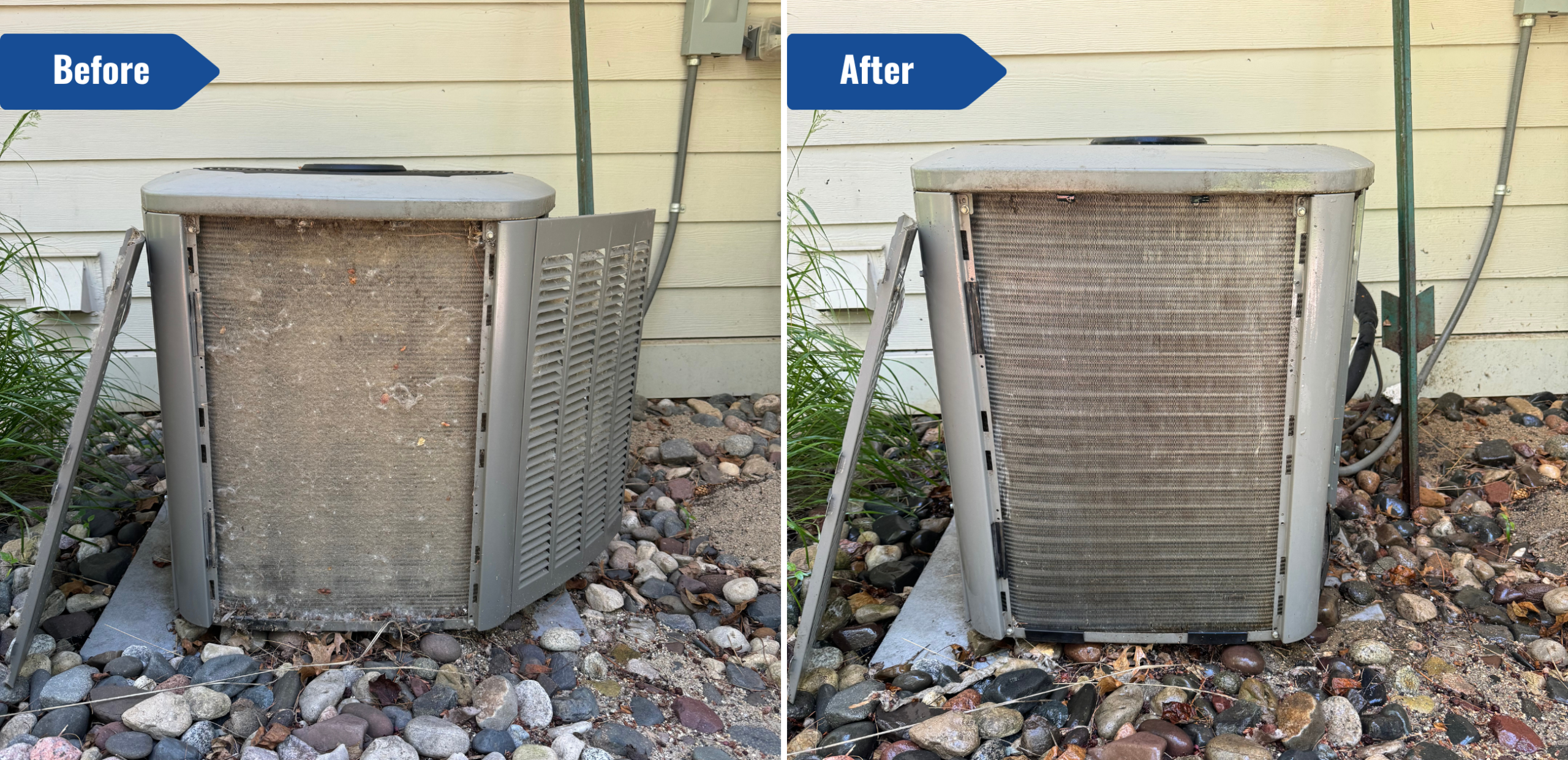 Clean vs. Dirty Air Conditioner condenser units