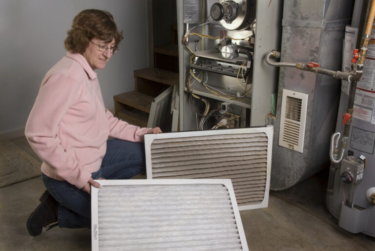 Natural gas furnace in the basement of a Midwestern home.