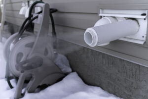 Furnace exhaust pipe blowing out steam in Cold winter