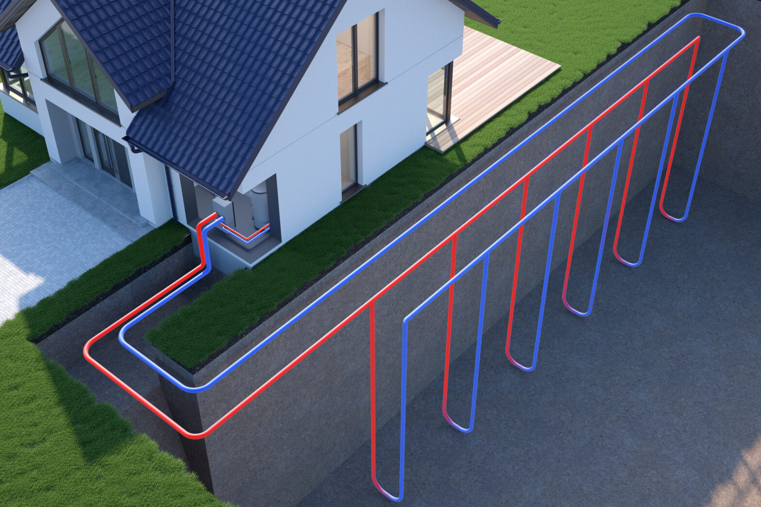 Diagram of a residential geothermal HVAC system