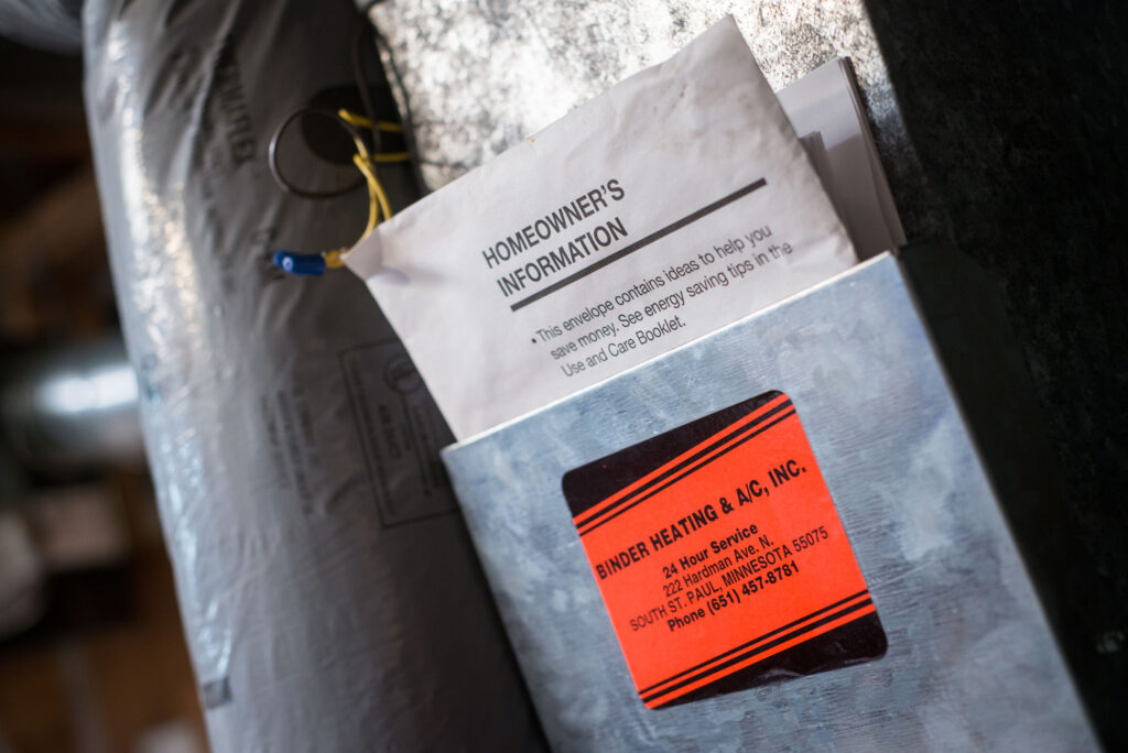 Binder Heating & A/C sticker on furnace