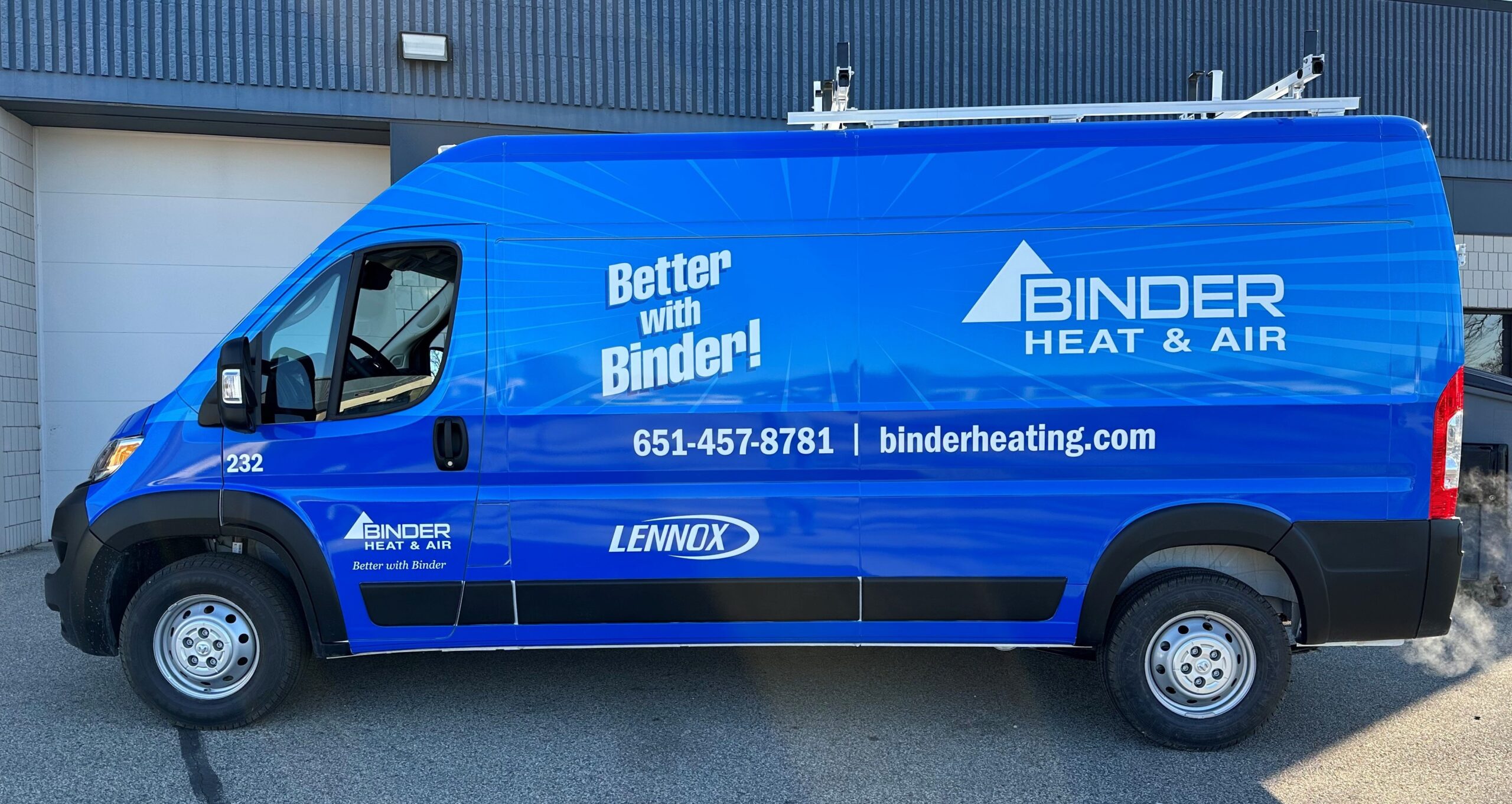 Blue Binder Heat & Air HVAC service van