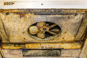 Dirty and greasy exhaust fan Kitchen hood keep kitchen free of steam.