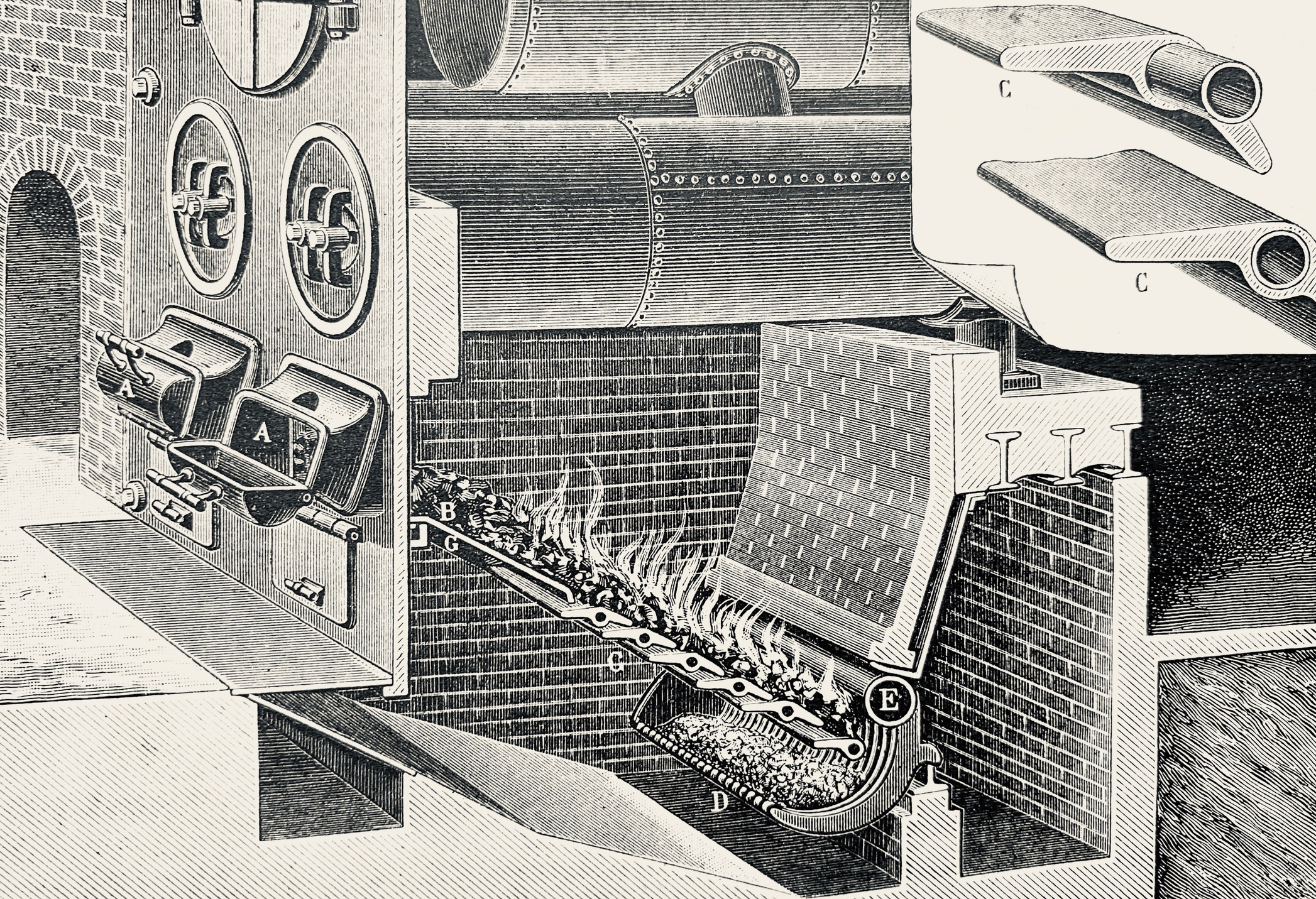 A stair grate heating illustration from the early 19th century.