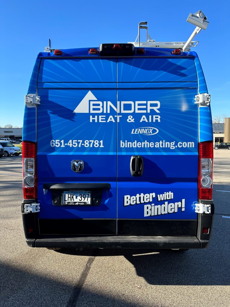 Rear of a Binder Heat & Air service van